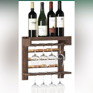 Rustic Brown Wine Rack with Glass Holder